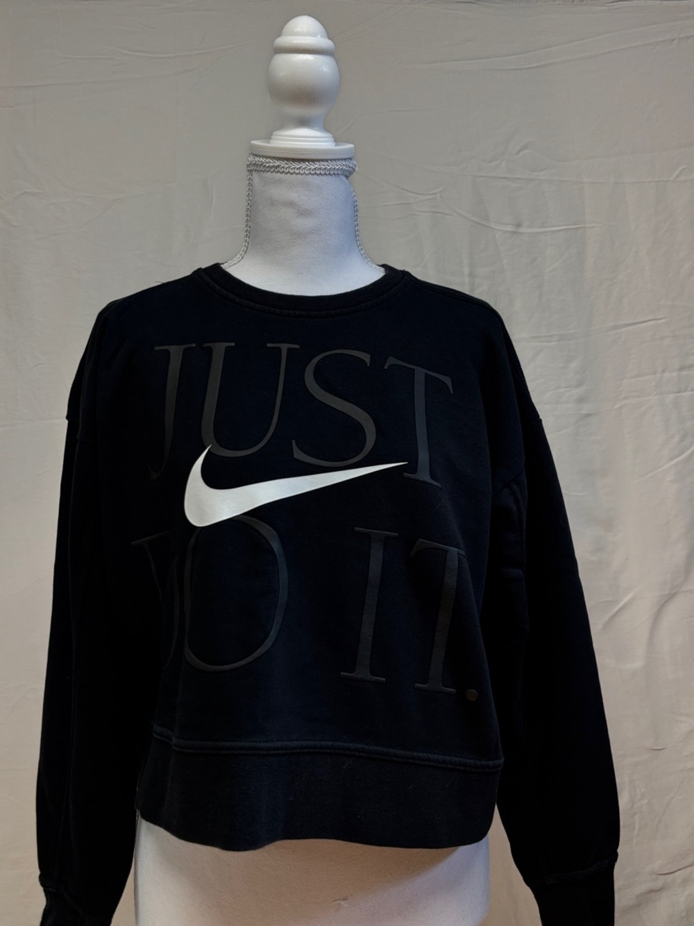 Nike Women’s Black Crewneck Sweatshirt with White Swoosh 'Just Do It'